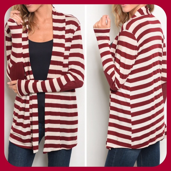 Cream Burgundy Stripes Cardigan - Picture 1 of 3